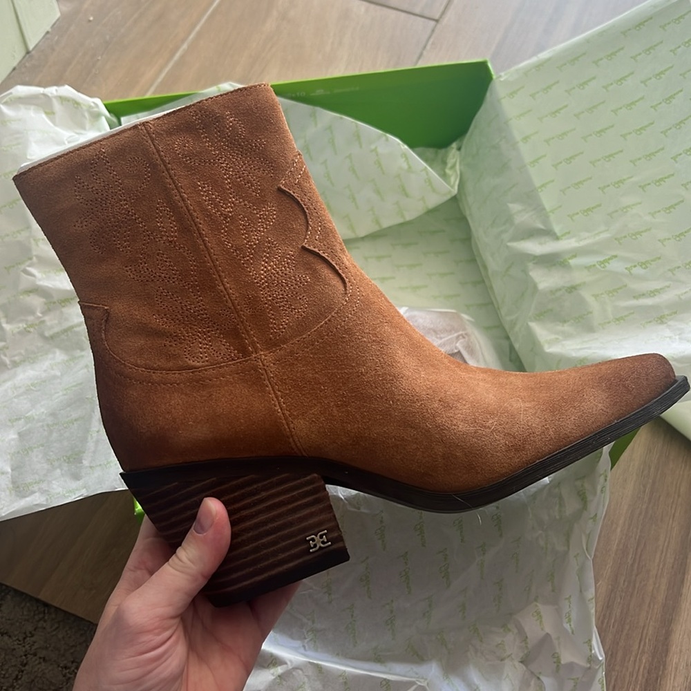 NWT Sam Edelman Women's Brown Suede Wilda Pointed Toe Western Boot, 8M US